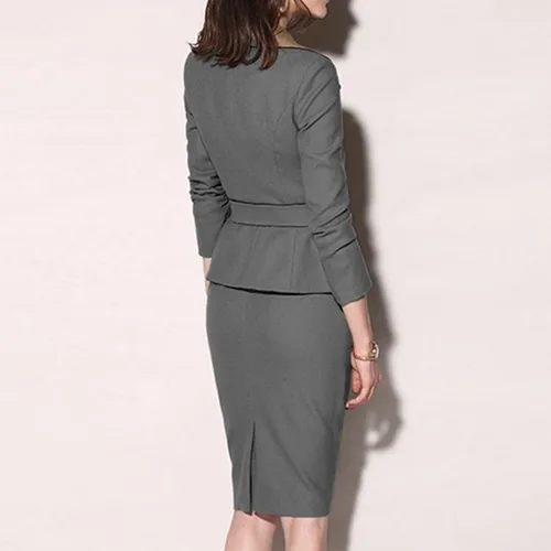Vista 5 de Conjunto de traje transpirable con solapa de doble botonadura para mujer, de lino, manga larga, cómodo, para boda, color liso, de gran