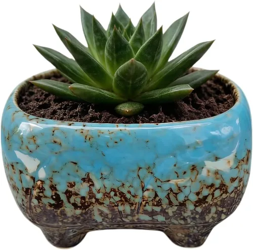 Vista 9 de Lindo recipiente rectangular de cerámica de 4.7 pulgadas para decoración del jardín del hogar, suculentas, cactus, macetas, no incluidas (verde)