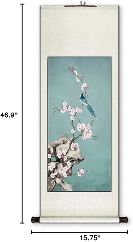 Vista 6 de Xzhipeng Pergamino Pintura colgante vertical Flor pájaro Pintura china Porche Pasillo Pasillo Pintura colgante Pergamino Sala de estar Comedor