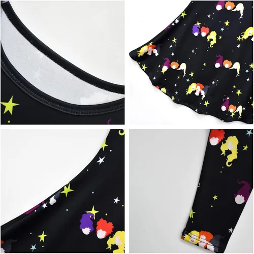 Vista 3 de Garperkids Disfraz de bruja de dibujos animados para niñas, vestido de manga larga, vestido de fiesta negro, trajes de invierno para niños pequeños