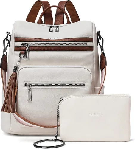 Vista 11 de Mochila de cuero Shrrie para mujer, bolso de diseñador de moda para mujer, mochila de viaje convertible, bolso de hombro con muñequera, Mochilas