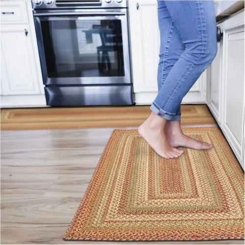 Vista 94 de Homespice Apple Pie - Alfombra ovalada roja de 2 x 3 pies, alfombra de cocina trenzada para decoración primitiva y rústica, reversible, yute sin