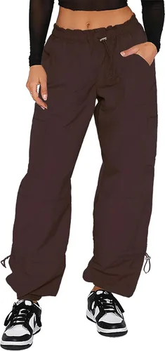 Vista 20 de Waitfairy Pantalones cargo para mujer, con cordón elástico, cintura elástica, pantalones de paracaídas holgados para mujer, pantalones Y2K con 01