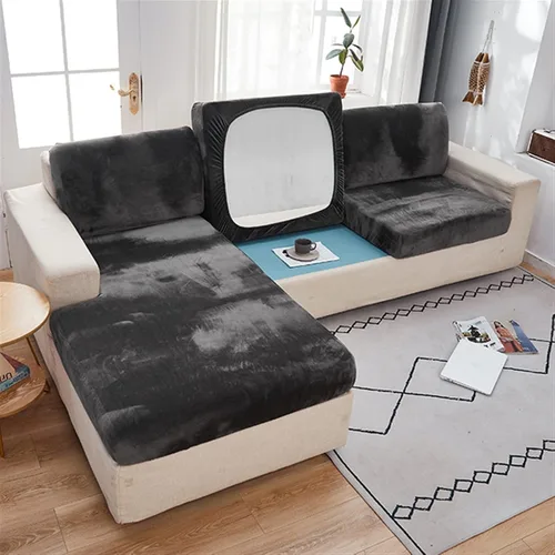 Vista 9 de MIPOPS Fundas de cojín de terciopelo elástico para sofá, diván Longue para sala de estar, sillón de esquina, sofá