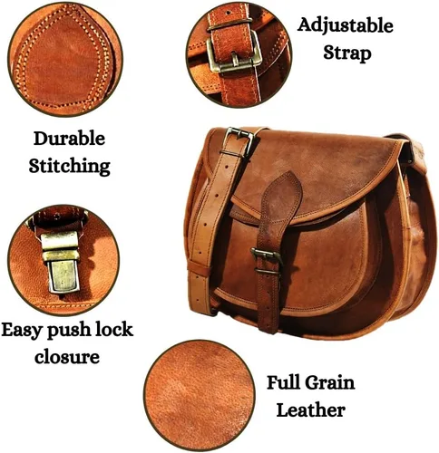 Vista 3 de Satchel And Fable Bolsos cruzados de cuero vintage hechos a mano para mujer