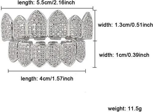 Vista 5 de JINAO Grillz Parrillas de Diamantes para Tus Dientes para Hombres y Mujeres Chapadas en Oro de 18K Heladas Macro Pavé de Circonita Cúbica Parrilla