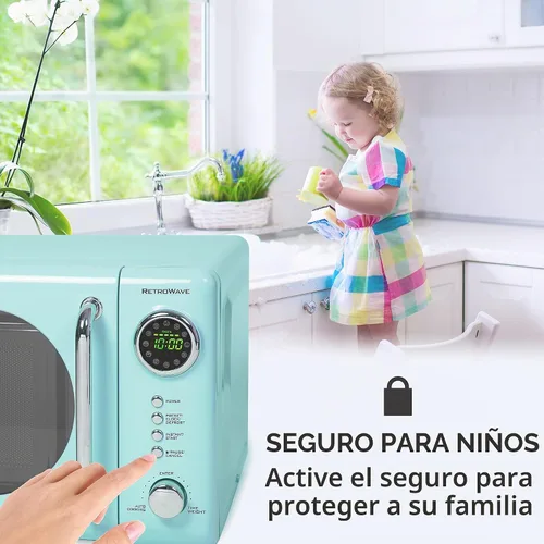 Vista 4 de Nostalgia Horno microondas retro compacto para encimera, 0.7 pies cúbicos, 700 vatios con pantalla digital LED y tostadora ancha retro de 2