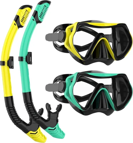 Vista 10 de Equipo de esnórquel para adultos, juego de máscara de esnórquel JRing con vidrio templado de 180 grados, gafas antivaho para buceo, esnórquel