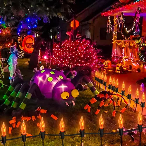 Vista 6 de Couah - Tira de luces de llama parpadeante de Halloween, color naranja, tira de luces C18 parpadeantes de 10 pies, base C18 E12, luces de chimenea