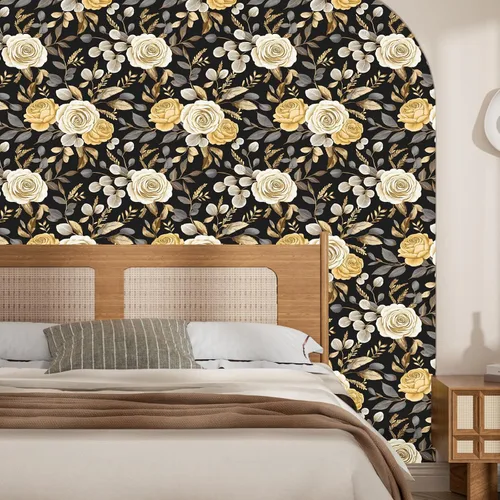 Vista 7 de Papel tapiz floral oscuro, papel tapiz autoadhesivo para despegar y pegar, papel tapiz de vinilo negro bohemio para armarios, papel adhesivo