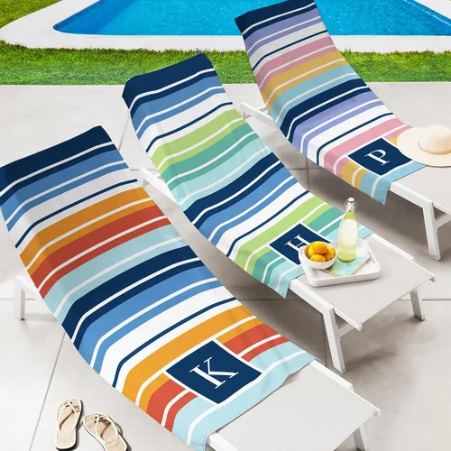 Vista 2 de Let's Make Memories - Toalla de playa personalizada - Toalla de piscina personalizada - Mezcla de algodón/poliéster - Tamaño estándar - Rayas verdes