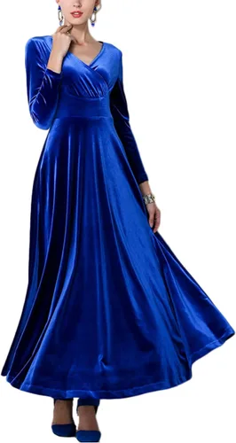 Vista 2 de Urban CoCo - Vestido largo y elástico de terciopelo con cuello en V para mujer