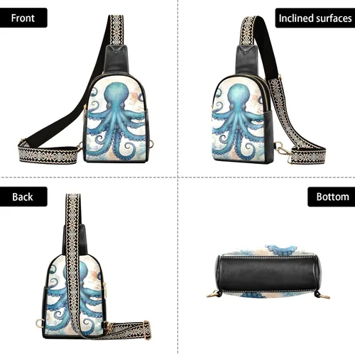 Vista 3 de Sling Backpack Octopus Vintage Sling Bag for Women Crossbody Shoulder Bag Leather Fanny Pack Chest Bag for Travel Hiking 202A1794