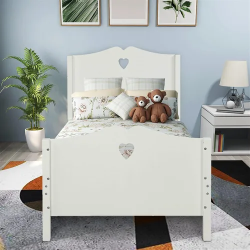 Vista 4 de Harper & Bright Designs Base de cama individual con cabecero y estribo, cama de madera tamaño individual con soporte de listones de madera