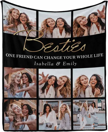 Vista 6 de InterestPrint Manta personalizada con fotos para mejor amiga, manta de cama personalizada para amiga, hermana, textos personalizados de fotos