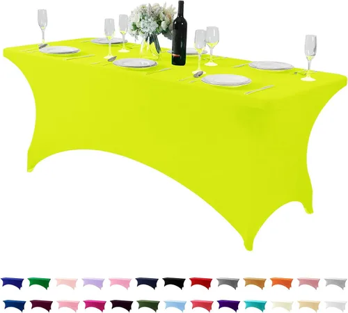 Vista 93 de Mantel de elastano para mesa de 6, 4 o 8 pies, universal, ajustable, para fiestas, banquetes, bodas y eventos, color verde manzana