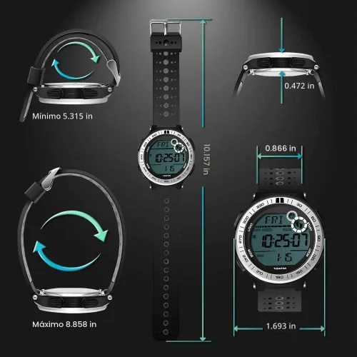Vista 5 de Reloj para hombre, podómetro, reloj de buceo subacuático, 10 ATM, impermeable, con cronómetro de regazo y función de reloj despertador, formato
