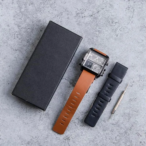 Vista 7 de Reloj de pulsera digital cuadrado unisex, reloj de cuarzo de cara grande LED, reloj automático analógico con cronómetro impermeable con zona