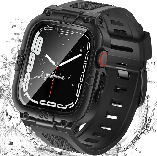Vista 31 de Goton Estuche impermeable 3 en 1 con correa para Apple Watch con protector de pantalla de vidrio templado incorporado de 40 mm, cubierta frontal