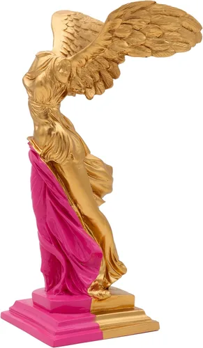 Vista 3 de Victoria de Samotracia con alas de alabastro pintado a mano en rosa y oro, 11.5 pulgadas