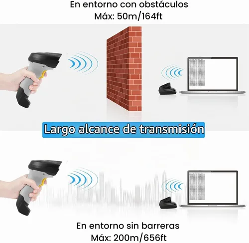 Vista 9 de Escáner de código de barras inalámbrico, lector de código de barras 1D con soporte, 2.4G inalámbrico y conexión por cable USB, escáneres de código