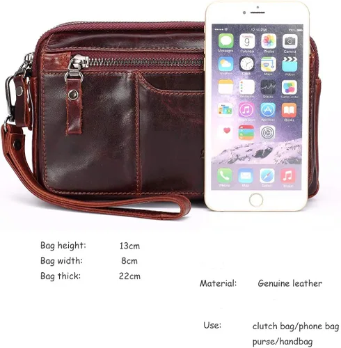 Vista 5 de Bolso de embrague para hombre Bolsos de cuero genuino carteras organizador de negocios titular del teléfono
