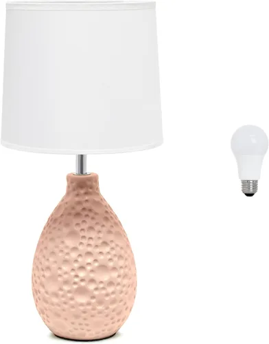 Vista 7 de Simple Designs LT2003-BLU-LB Lámpara de mesa ovalada de cerámica de estuco texturizado de 14.17 pulgadas con bombilla LED, azul