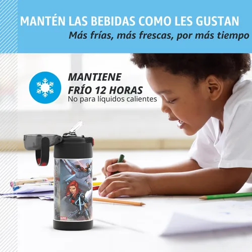 Vista 5 de THERMOS FUNTAINER Botella de agua con pajita, 12 onzas, Avengers