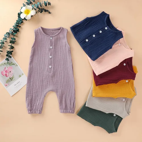 Vista 5 de Jumper de algodón y lino sin mangas con volantes para bebé. Ropa de verano.
