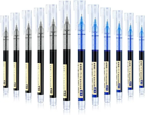 Vista 13 de Frienda 12 piezas bolígrafos de bola rodante de 0.5 mm japoneses de punta fina de secado rápido, tinta líquida, escritura suave para oficina y Negro