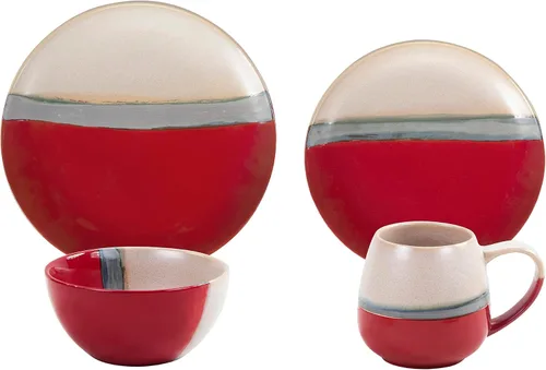 Vista 9 de Paseo Road Chalet Aztec - Juego de vajilla de cerámica de 16 piezas con platos, cuencos, tazas, estilo cabaña rústica del suroeste