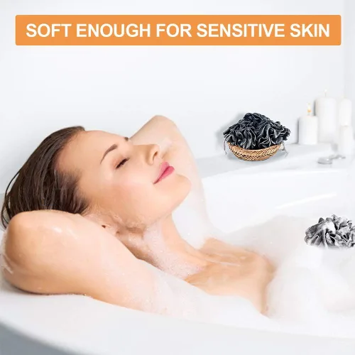 Vista 6 de Esponja de baño de lufa, juego de esponja suave para ducha, extra grande, de malla, para hombres y mujeres, exfoliante, esponja de lavado, limpia