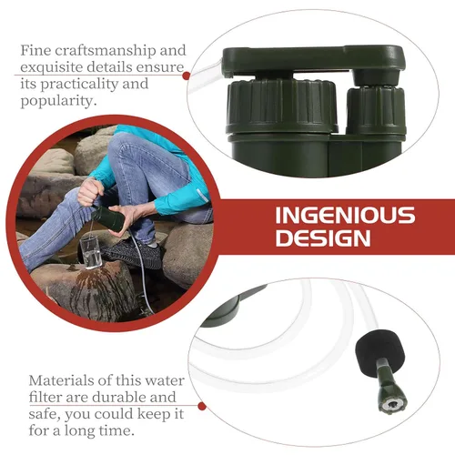 Vista 2 de ABOOFAN Purificador de filtro de agua portátil para acampar, equipo de supervivencia ligero para senderismo uso de emergencia al aire libre, verde