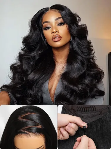 Vista 7 de Nadula Pre Everything Body Wave 13x4 Peluca de encaje frontal con cabello humano, onda corporal, con cordón elástico, sin pegamento, pre-arrancada