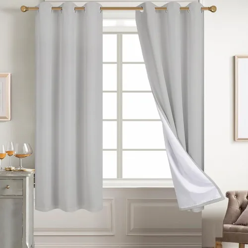 Vista 27 de Diraysid Cortinas 100% opacas de lino beige para dormitorio, con ojales, aislamiento térmico, cortinas de oscurecimiento de habitación