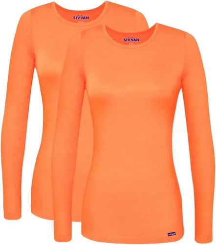Vista 26 de Sivvan Scrubs for Women - Long Sleeve Comfort Underscrub Tee 2-Pack Negro