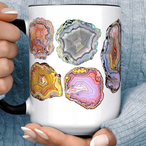 Vista 6 de Agate Geode Slice - Taza de café de cerámica para acuarela, 11 o 15 onzas