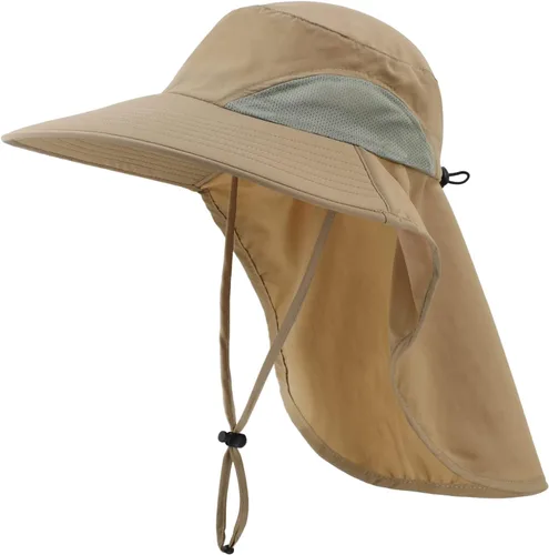 Vista 16 de Home Prefer Sombrero de sol para exteriores UPF50+ Sombrero de pesca de malla de ala ancha con solapa para el cuello Azul aguamarina