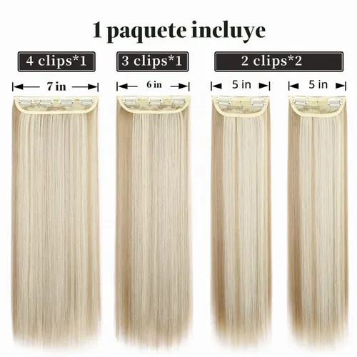 Vista 3 de Extensiones de cabello lacio con clip, suaves y gruesas (20 pulgadas, 4 unidades, 16H613#)