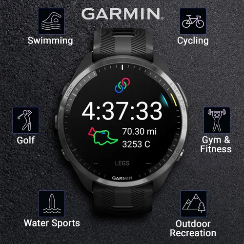 Vista 3 de Garmin Forerunner 965 - Reloj inteligente premium para correr y triatlón con GPS de 47mm, pantalla táctil AMOLED, bisel de titanio DLC gris carbón