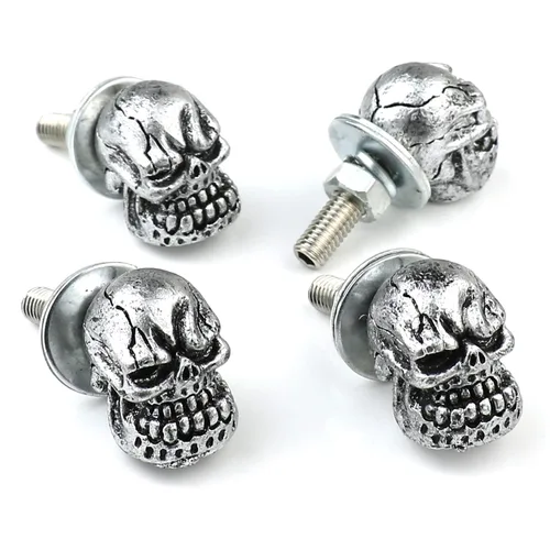 Vista 7 de Juego de 4 tornillos de calavera para placa de matrícula, decoración universal para automóvil, camión, motocicleta, marcos de matrícula, tornillos