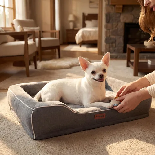 Vista 7 de Cama ortopédica para perros pequeños, sofá de espuma viscoelástica de gel refrescante para mascotas con funda extraíble lavable, cojín de espuma