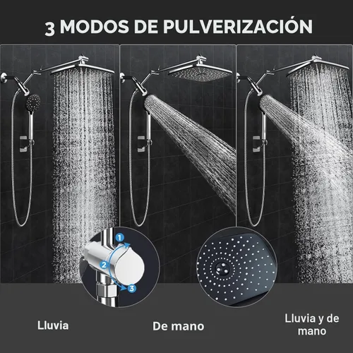 Vista 2 de Veken Cabezal de ducha de lluvia de alta presión con mango, cabezales de ducha de mano con modos de pulverización múltiple, combo de lluvia