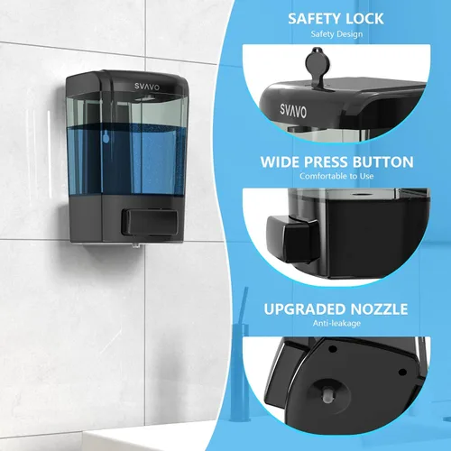 Vista 7 de SVAVO Dispensador de Jabón Montado en Pared Dispensador Manual de Jabón para Cocina y Baño Dispensador de Jabón de Mano Recargable para Contenedores