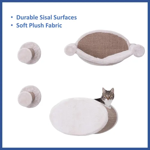 Vista 4 de TRIXIE Juego de salón para gatos montado en la pared con hamaca y condominio - Estante de escalada con condominio de felpa y escalón de sisal