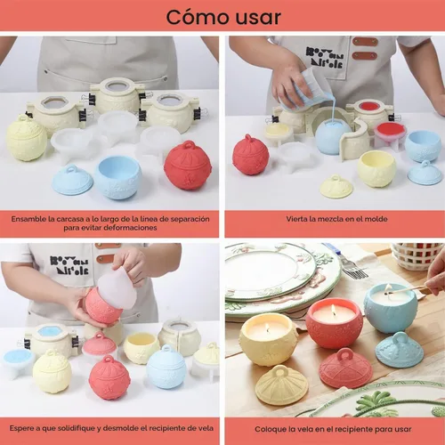 Vista 6 de BOOWAN NICOLE Vasos grandes de vela de luz de Navidad con moldes de silicona de tapa, moldes de silicona para tarro de vela de bola de Navidad