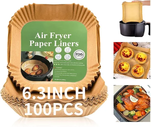 Vista 9 de Forro de papel desechable para freidora de aire, 100 piezas de papel pergamino natural de 6.3 pulgadas para freidora de aire, a prueba de aceite