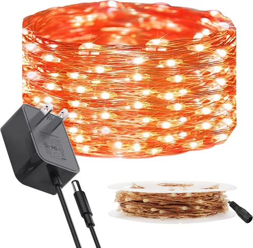 Vista 12 de RUICHEN Guirnalda de luces de alambre de cobre enchufable de 33 pies, 100 luces LED con carrete, color morado