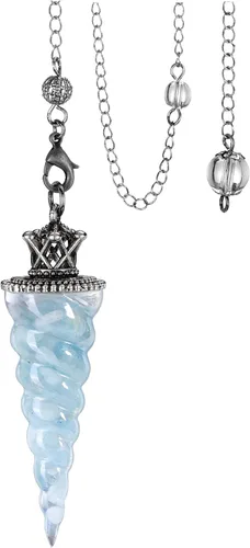 Vista 9 de Jovivi Péndulos naturales de cristal de 7 chakras para radiestesia de adivinación, corona de cono de espiral, péndulo puntiagudo con cadena, piedras