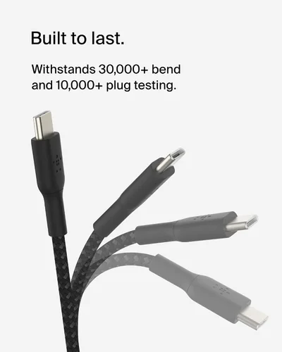 Vista 4 de Belkin BoostCharge - Cable trenzado USB-C a USB-C (1M/3.3 pies) para iPhone 16, iPhone 16 Pro, iPhone 16 Pro Max, Galaxy S25, S24, Note, Pixel 9